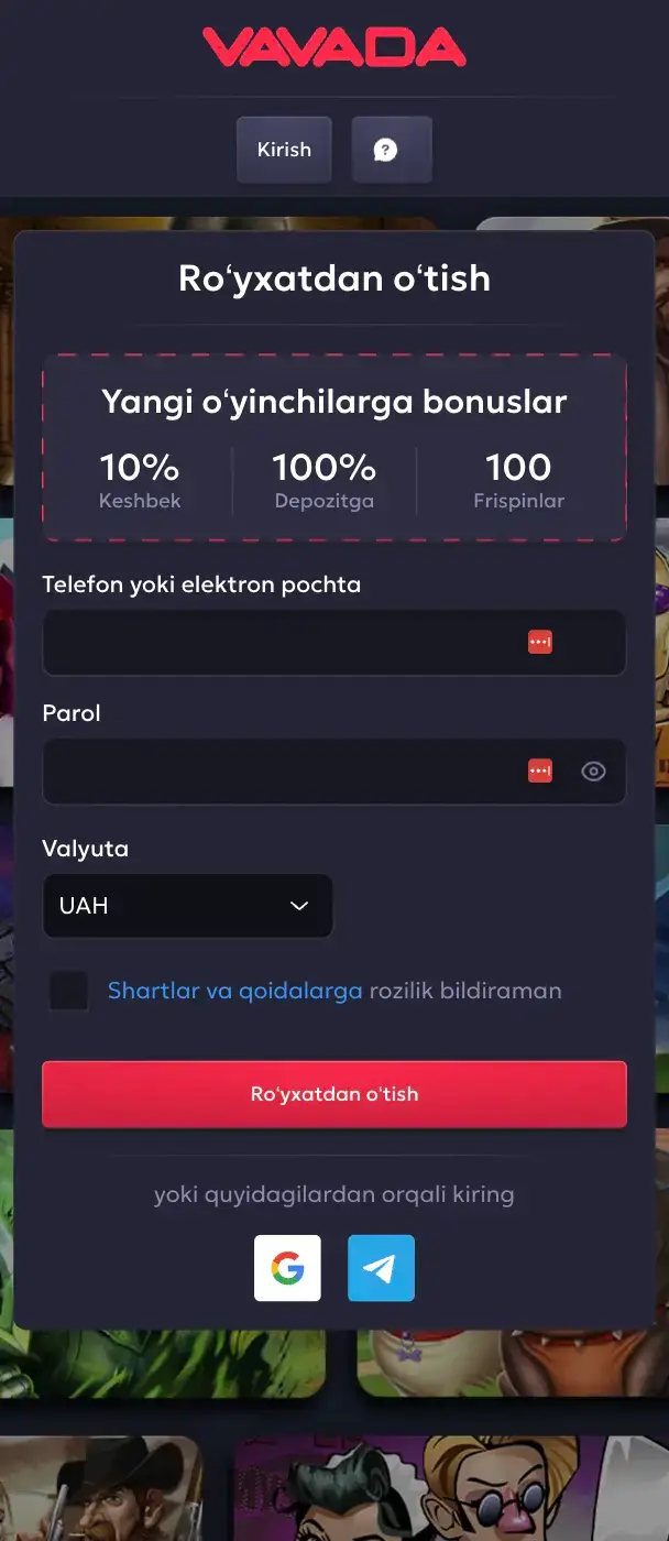 Vavada ro'yxatdan o'tish: bonuslar, frispinlar va akkaunt ochish Vavada rasmiy saytida ro'yxatdan o'tish formasi va yangi o'yinchilar bonusi